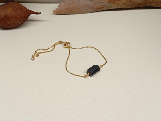 Black Tourmaline Bracelet Gold plated adjustable chain, Natural Raw Gemstone, Healing,Protection from negative energy and evil eye, mascot