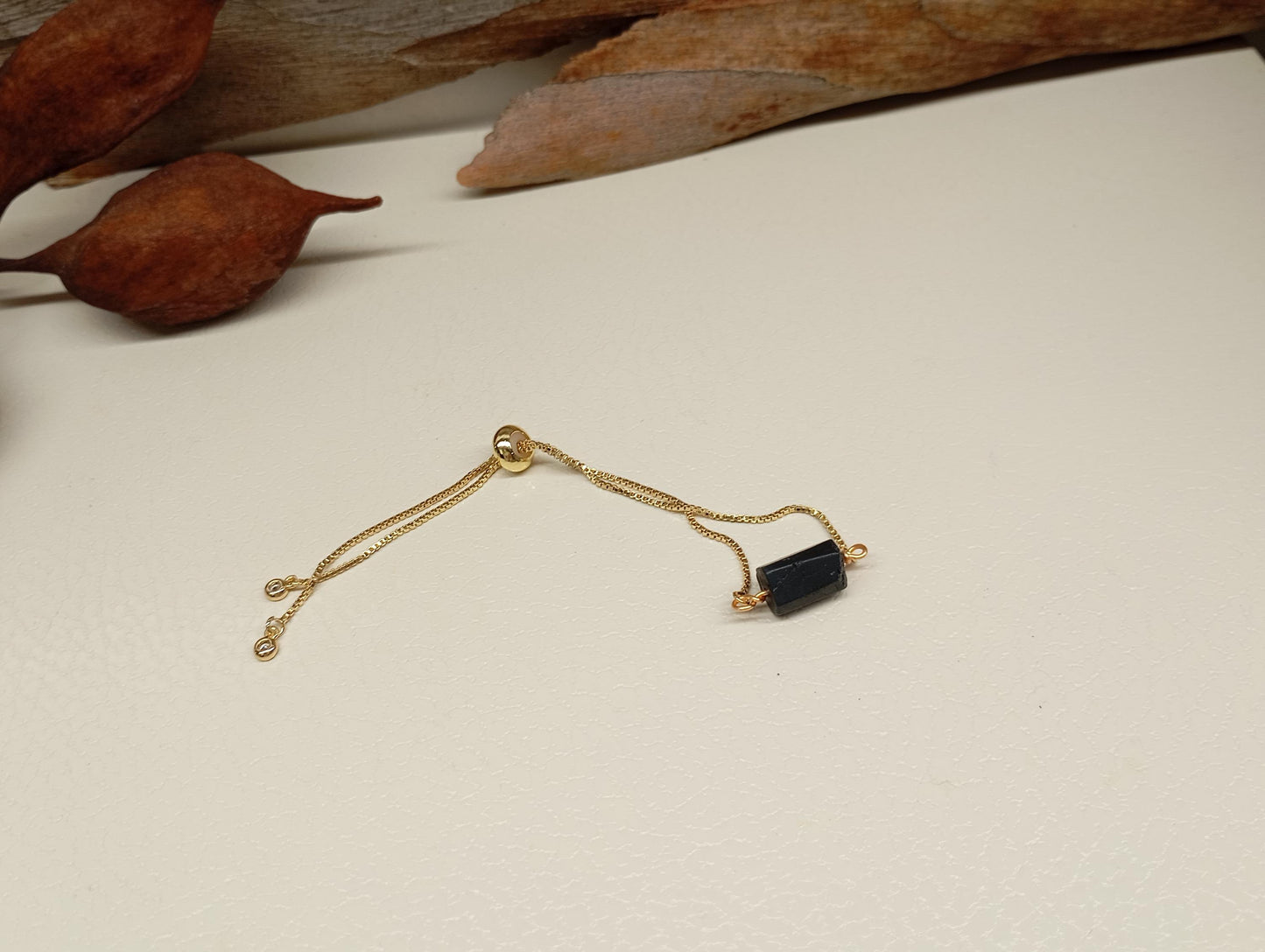 Black Tourmaline Bracelet Gold plated adjustable chain, Natural Raw Gemstone, Healing,Protection from negative energy and evil eye, mascot