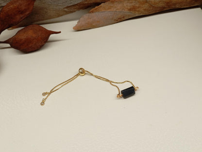 Black Tourmaline Bracelet Gold plated adjustable chain, Natural Raw Gemstone, Healing,Protection from negative energy and evil eye, mascot