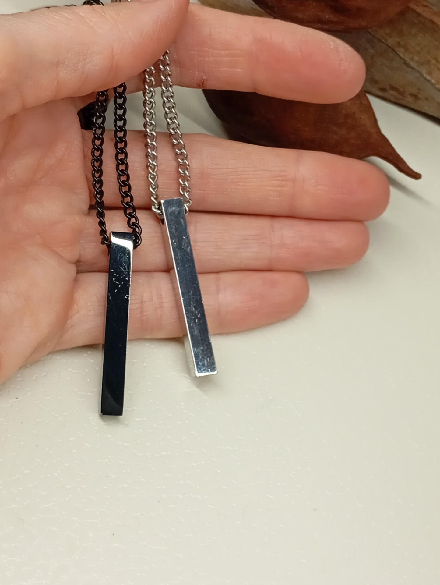 Rectangular Bar Pendant Necklace – Stainless Steel, Silver or Black