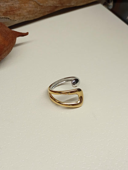 Modern adjustable stainless steel waterproof hypoallergenic 18K gold plated asymmetric open finger ring trendy fashion, gift for girlfriend