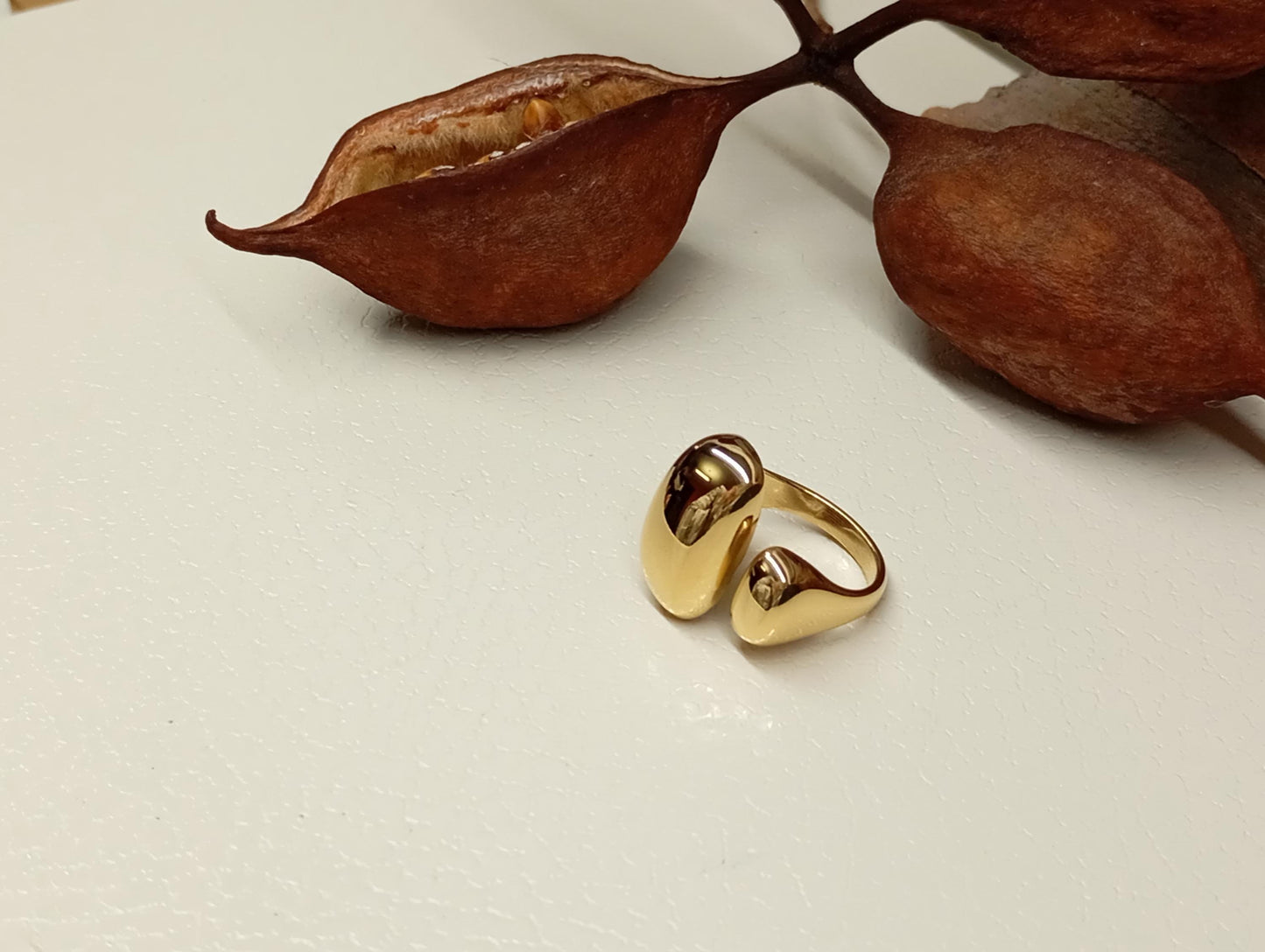 Bold Asymmetric Open Ring – 18K Gold Plated Stainless Steel Adjustable Statement Ring, Waterproof Jewelry for Her