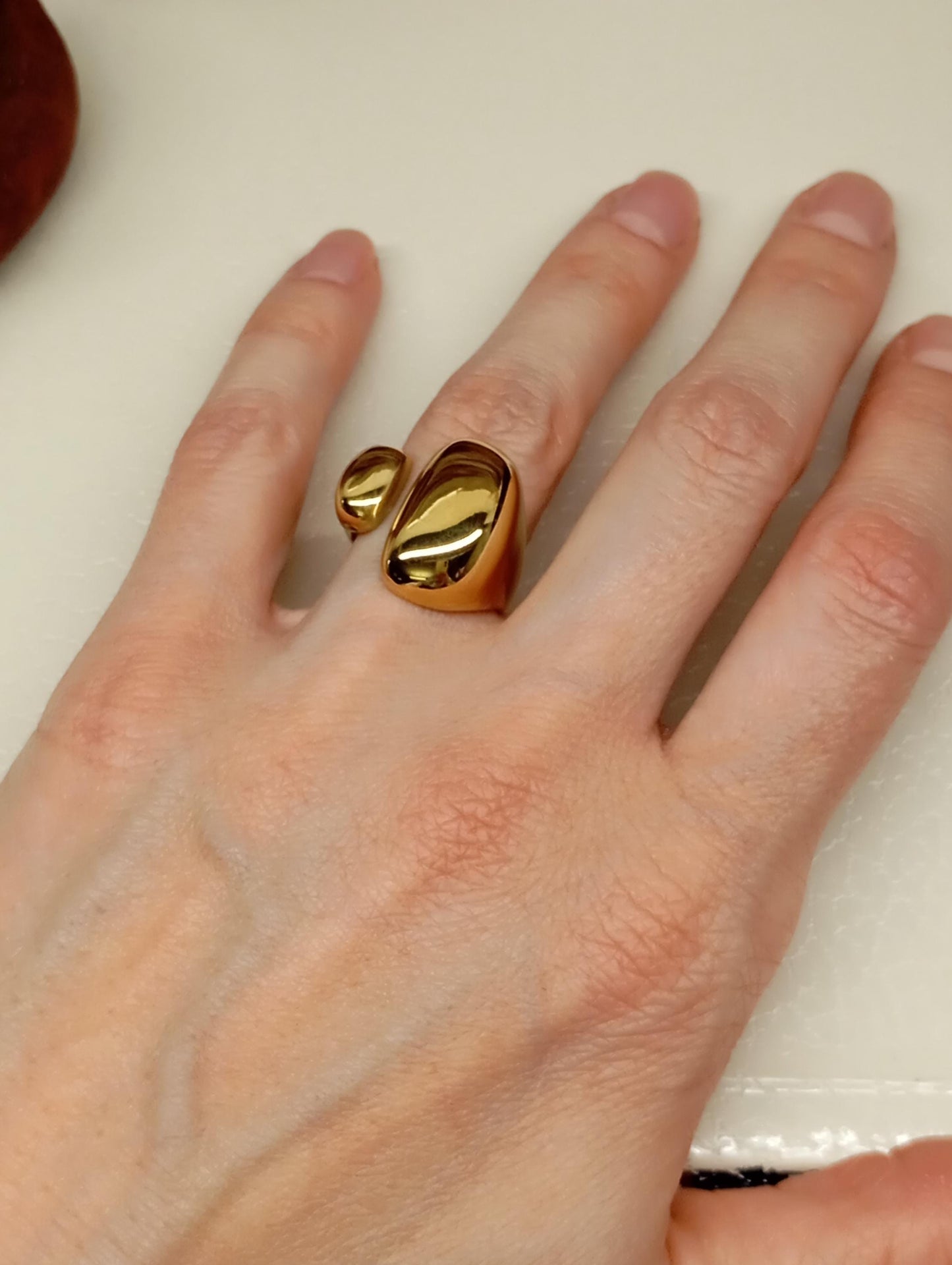 Bold Asymmetric Open Ring – 18K Gold Plated Stainless Steel Adjustable Statement Ring, Waterproof Jewelry for Her