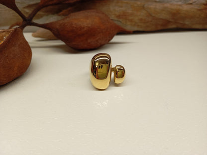 Bold Asymmetric Open Ring – 18K Gold Plated Stainless Steel Adjustable Statement Ring, Waterproof Jewelry for Her