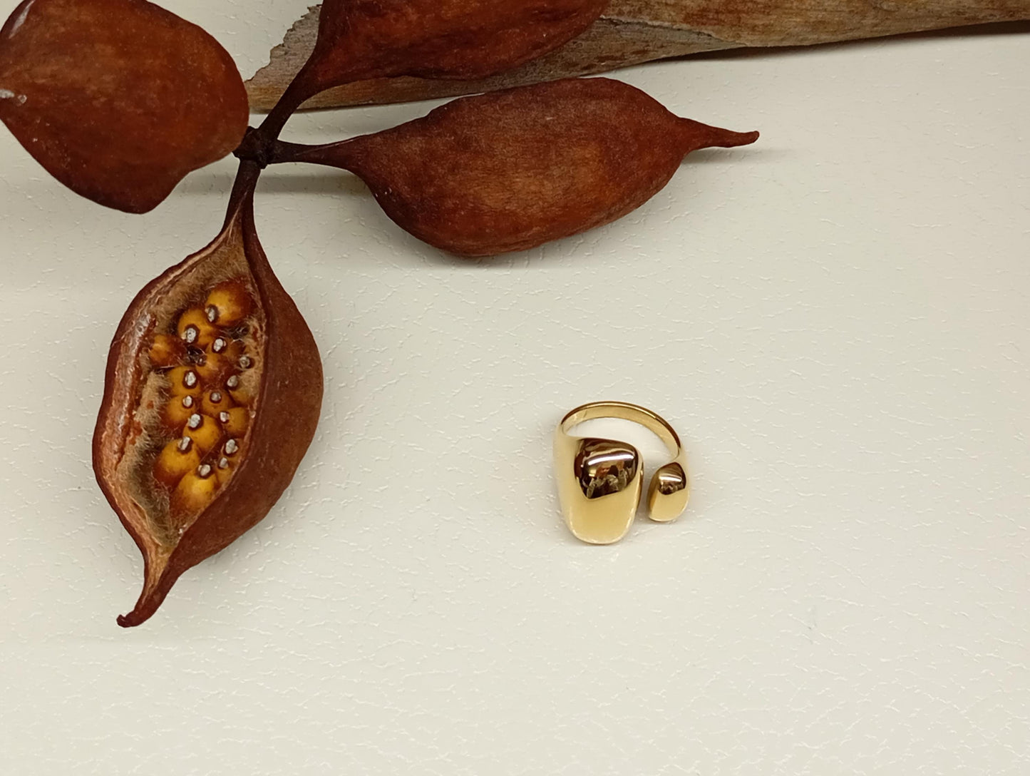 Bold Asymmetric Open Ring – 18K Gold Plated Stainless Steel Adjustable Statement Ring, Waterproof Jewelry for Her