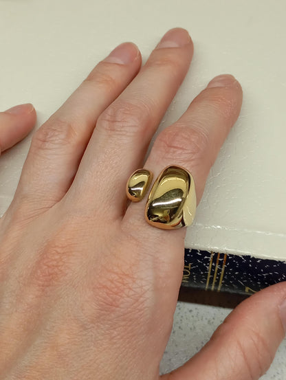 Bold Asymmetric Open Ring – 18K Gold Plated Stainless Steel Adjustable Statement Ring, Waterproof Jewelry for Her