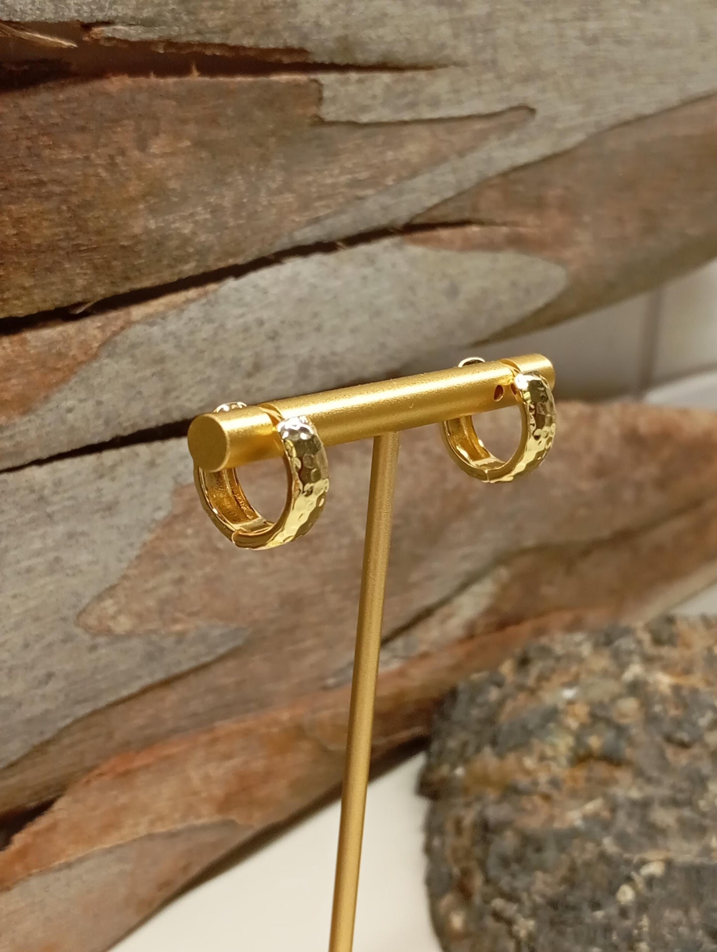 Gold Stainless Steel Huggie Hoop Earrings – Hammered Textured, Hypoallergenic, Waterproof, minimalist, every day, elegant