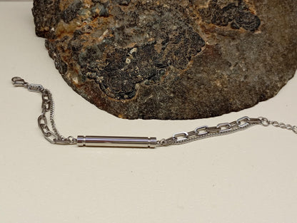 Cremation Urn Bracelet – Stainless Steel Ashes Holder, Memorial Jewelry, Openable Tube, Remembrance Gift, Loss of Loved One, Double Chain