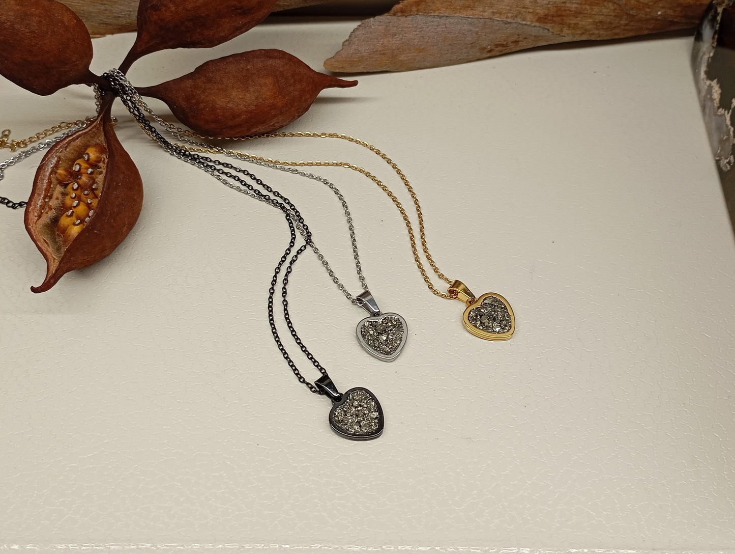 Heart pendant Raw Pyrite pendant Necklace, Wealth stone Necklace, Handmade Protection, bohemian finding, gift for girlfriend, wife