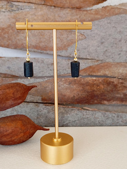 Raw Black Tourmaline Earrings, Stainless steel earrings, Raw Crystal Earrings,Healing Protection Long Dainty Elegant Natural Gemstone