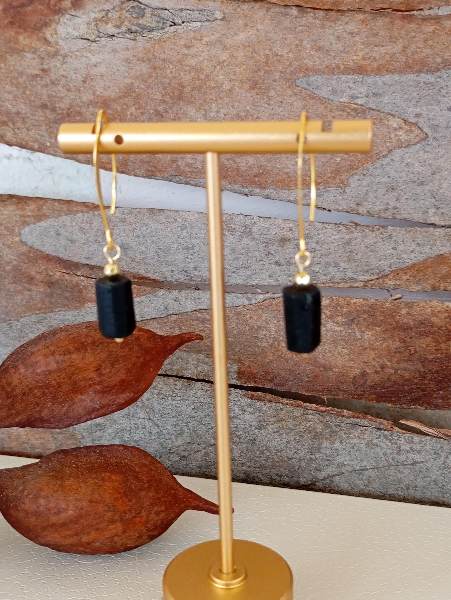 Raw Black Tourmaline Earrings, Stainless steel earrings, Raw Crystal Earrings,Healing Protection Long Dainty Elegant Natural Gemstone