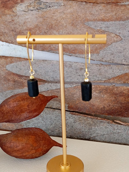 Raw Black Tourmaline Earrings, Stainless steel earrings, Raw Crystal Earrings,Healing Protection Long Dainty Elegant Natural Gemstone