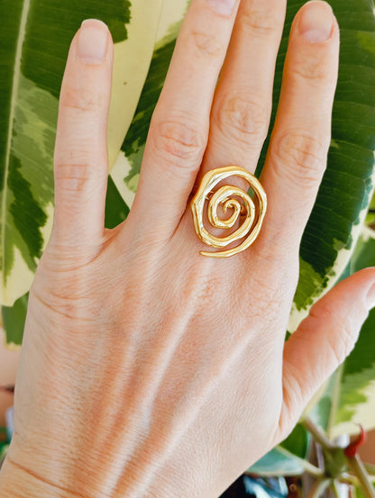 Gold Spiral Open Ring Adjustable  Stainless Steel Statement Ring, Bold Modern Jewelry Gift for Her