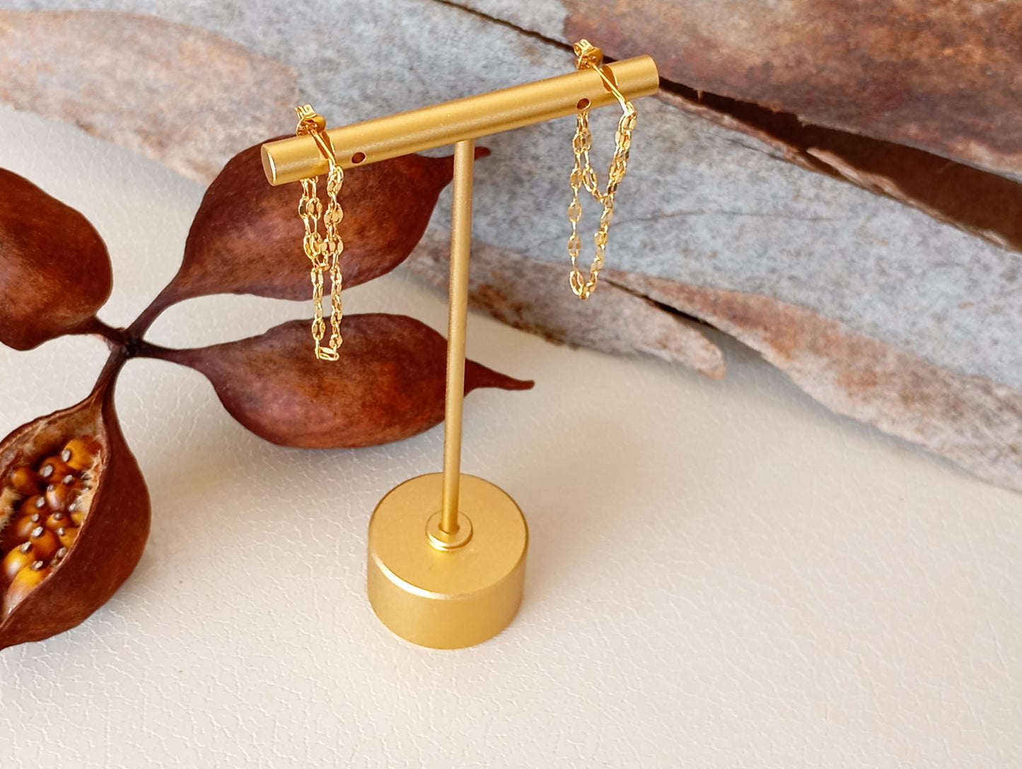 Elegant Double Chain Earrings Studs, sterling silver & gold plated, fashion design, Party, Wedding, Daily, Dainty, trendy