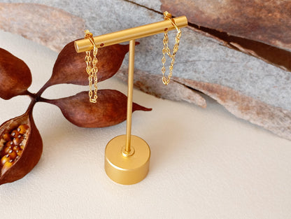 Elegant Double Chain Earrings Studs, sterling silver & gold plated, fashion design, Party, Wedding, Daily, Dainty, trendy