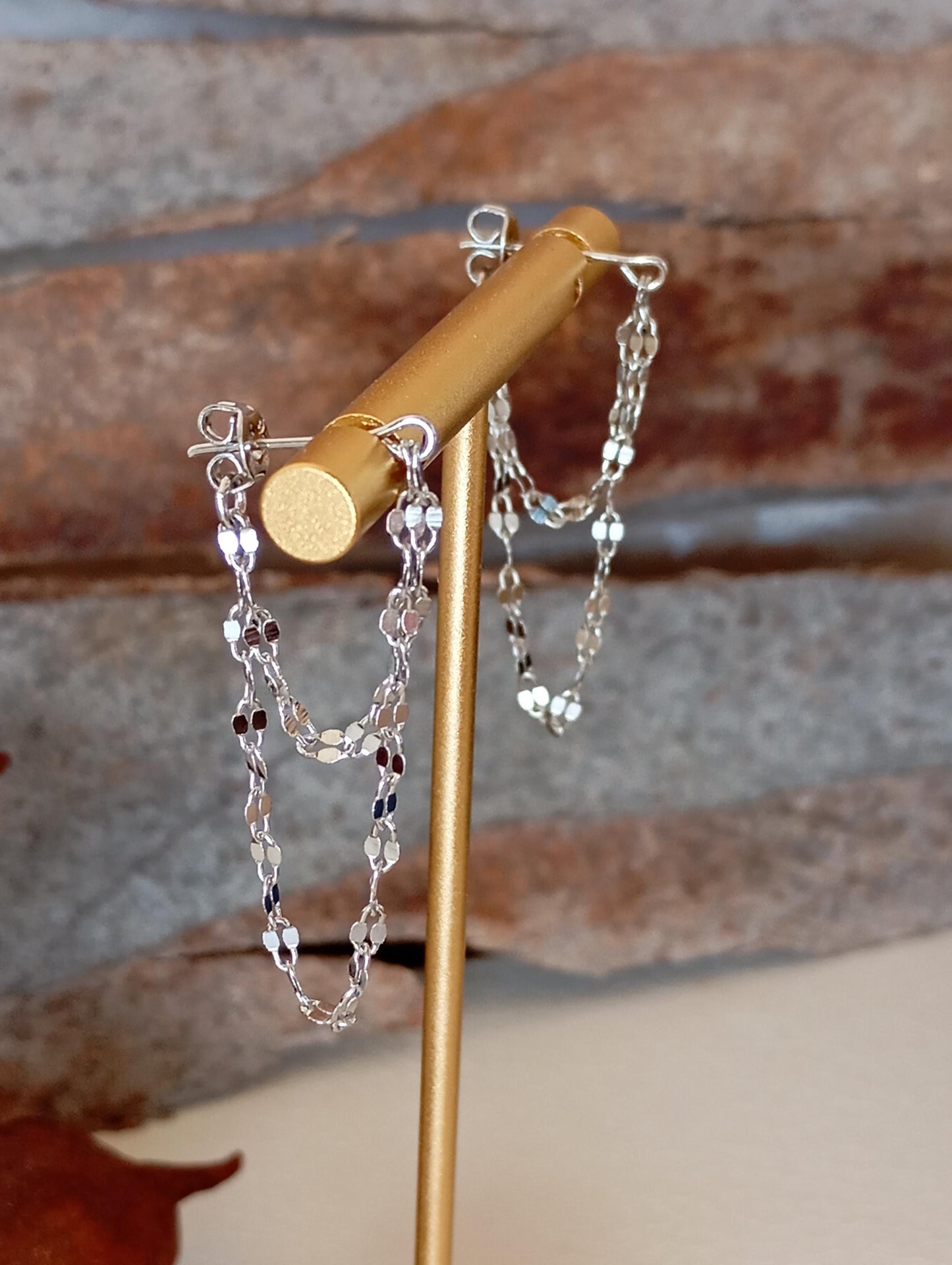 Elegant Double Chain Earrings Studs, sterling silver & gold plated, fashion design, Party, Wedding, Daily, Dainty, trendy