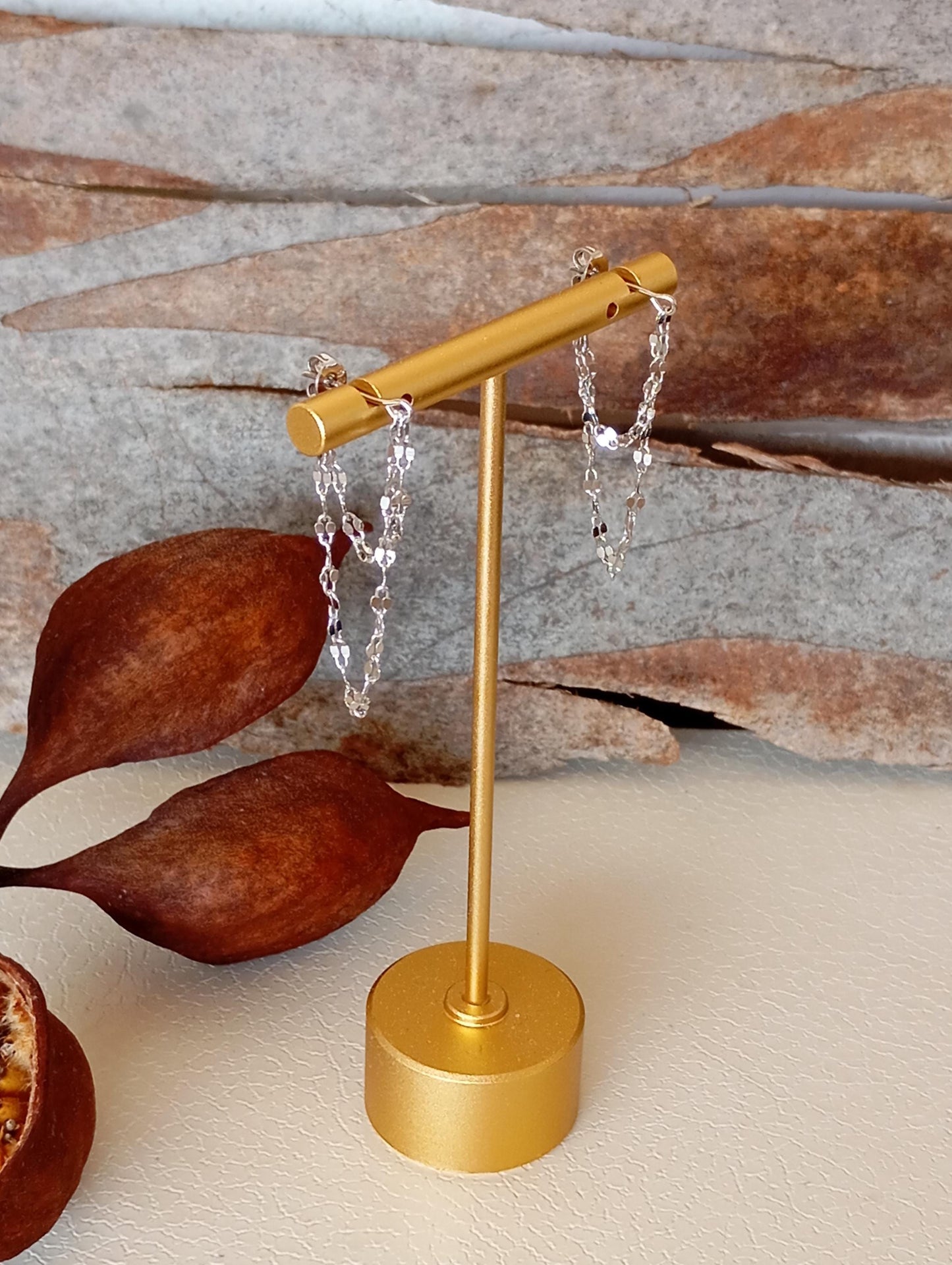 Elegant Double Chain Earrings Studs, sterling silver & gold plated, fashion design, Party, Wedding, Daily, Dainty, trendy