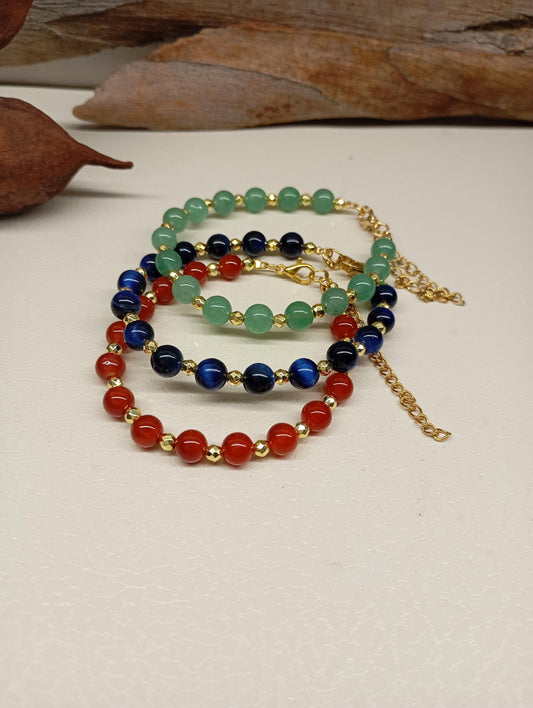 Beaded Bracelet for women, carnelian, blue tiger eye, green aventurine  Hematite Gemstone Bracelet,Elegant Bracelet,Energy Protection stones