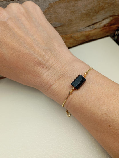 Black Tourmaline Bracelet Gold plated adjustable chain, Natural Raw Gemstone, Healing,Protection from negative energy and evil eye, mascot