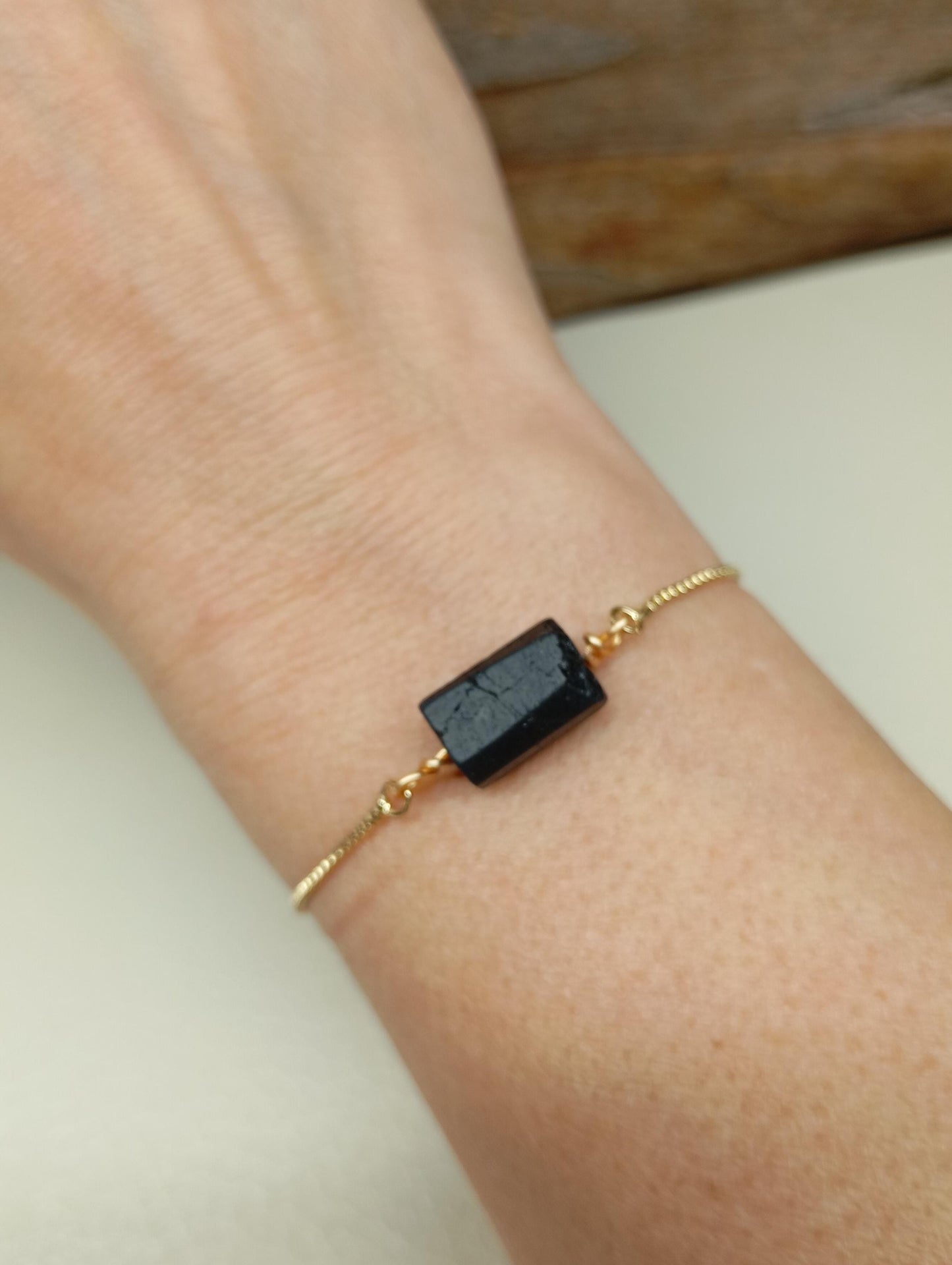 Black Tourmaline Bracelet Gold plated adjustable chain, Natural Raw Gemstone, Healing,Protection from negative energy and evil eye, mascot