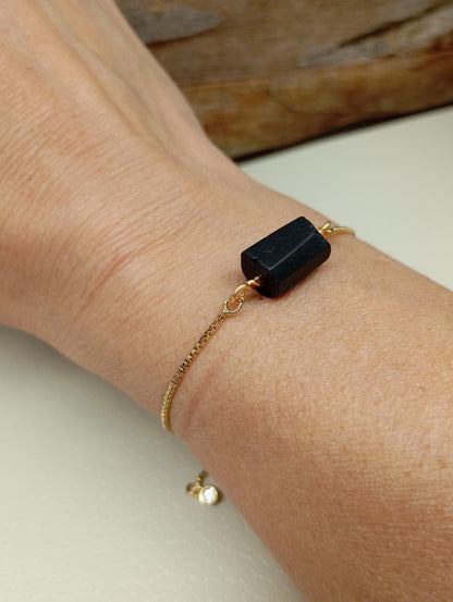 Black Tourmaline Bracelet Gold plated adjustable chain, Natural Raw Gemstone, Healing,Protection from negative energy and evil eye, mascot