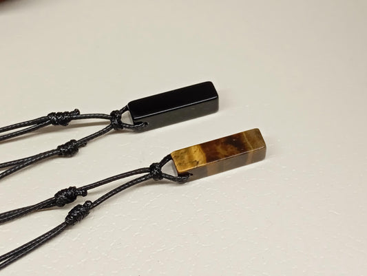 Man vintage rectangle Black Obsidian Pendant Necklace, adjustable black cord, Healing Protection fashion casual necklace, natural gemstone