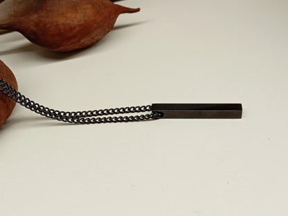 Rectangular Bar Pendant Necklace – Stainless Steel, Silver or Black