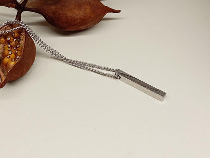 Rectangular Bar Pendant Necklace – Stainless Steel, Silver or Black