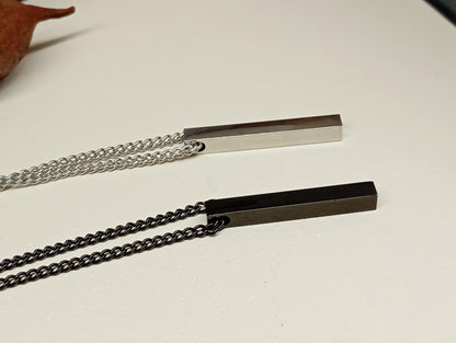 Rectangular Bar Pendant Necklace – Stainless Steel, Silver or Black