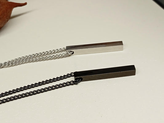 Rectangular Bar Pendant Necklace – Stainless Steel, Silver or Black