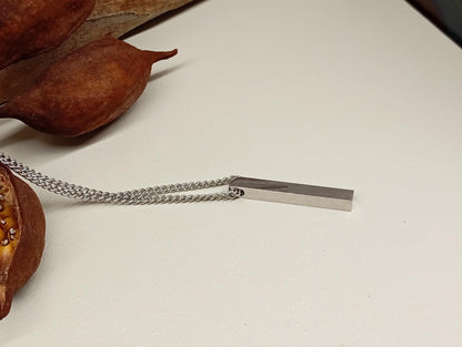 Rectangular Bar Pendant Necklace – Stainless Steel, Silver or Black
