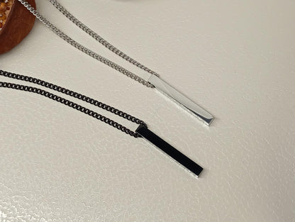 Rectangular Bar Pendant Necklace – Stainless Steel, Silver or Black