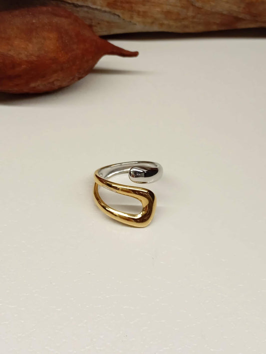 Modern adjustable stainless steel waterproof hypoallergenic 18K gold plated asymmetric open finger ring trendy fashion, gift for girlfriend