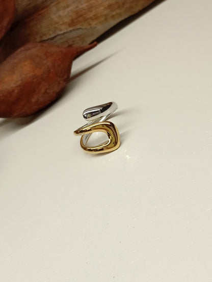 Modern adjustable stainless steel waterproof hypoallergenic 18K gold plated asymmetric open finger ring trendy fashion, gift for girlfriend