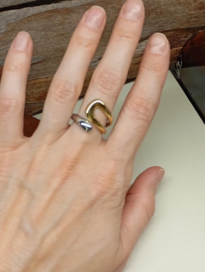 Modern adjustable stainless steel waterproof hypoallergenic 18K gold plated asymmetric open finger ring trendy fashion, gift for girlfriend