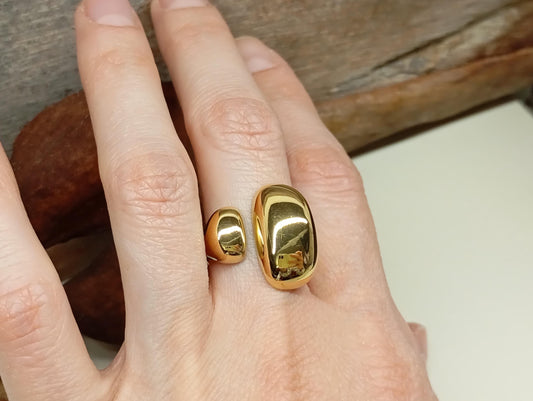 Bold Asymmetric Open Ring – 18K Gold Plated Stainless Steel Adjustable Statement Ring, Waterproof Jewelry for Her