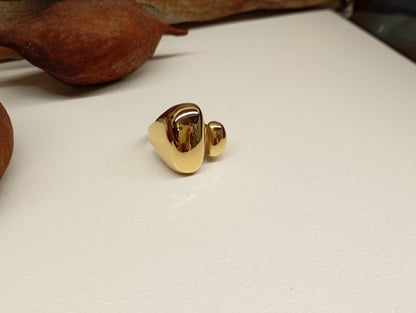 Bold Asymmetric Open Ring – 18K Gold Plated Stainless Steel Adjustable Statement Ring, Waterproof Jewelry for Her