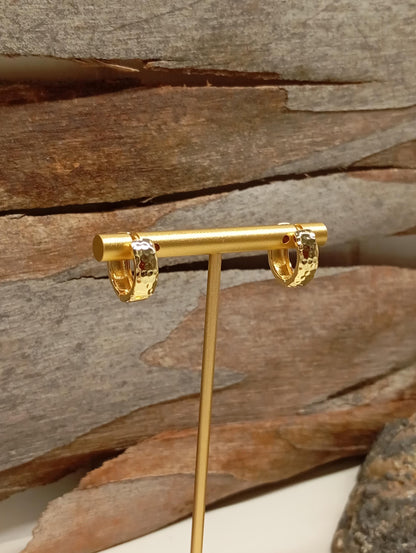 Gold Stainless Steel Huggie Hoop Earrings – Hammered Textured, Hypoallergenic, Waterproof, minimalist, every day, elegant