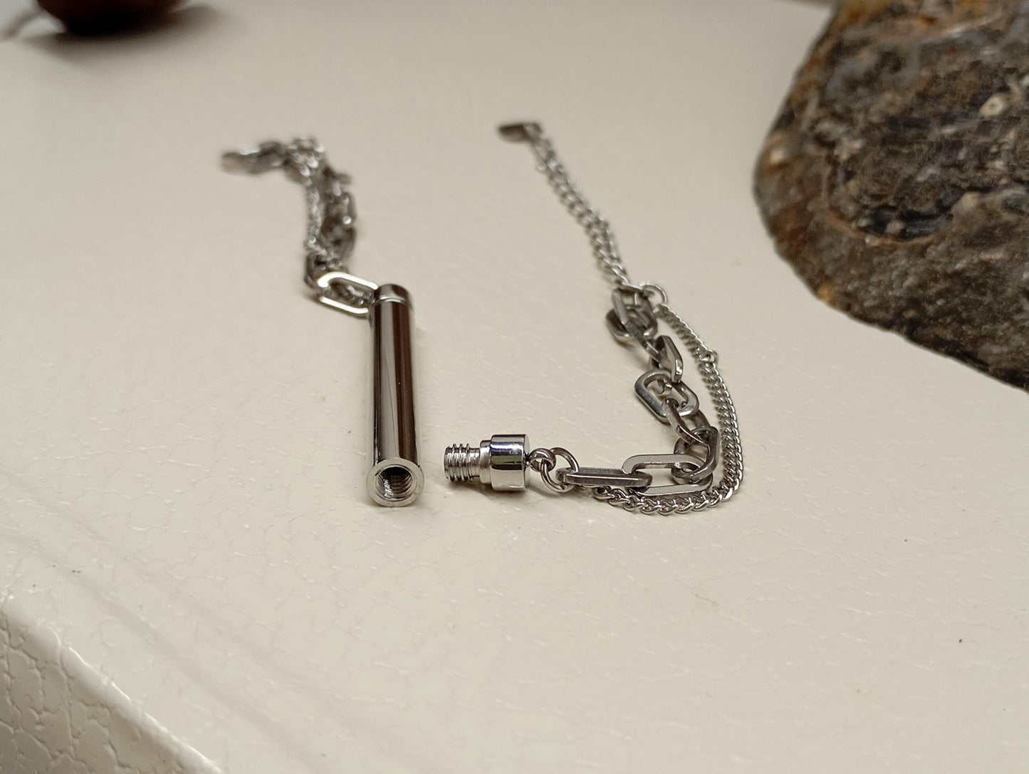 Cremation Urn Bracelet – Stainless Steel Ashes Holder, Memorial Jewelry, Openable Tube, Remembrance Gift, Loss of Loved One, Double Chain