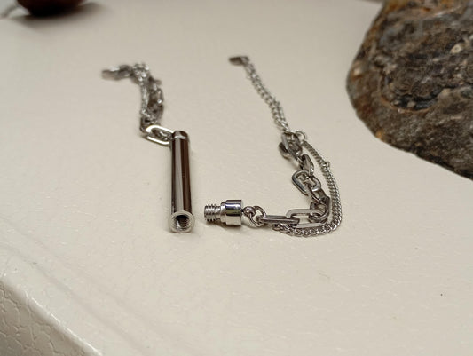 Cremation Urn Bracelet – Stainless Steel Ashes Holder, Memorial Jewelry, Openable Tube, Remembrance Gift, Loss of Loved One, Double Chain