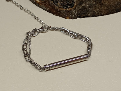 Cremation Urn Bracelet – Stainless Steel Ashes Holder, Memorial Jewelry, Openable Tube, Remembrance Gift, Loss of Loved One, Double Chain