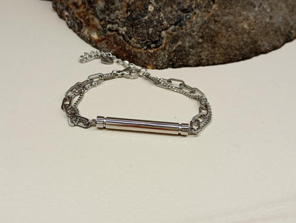 Cremation Urn Bracelet – Stainless Steel Ashes Holder, Memorial Jewelry, Openable Tube, Remembrance Gift, Loss of Loved One, Double Chain