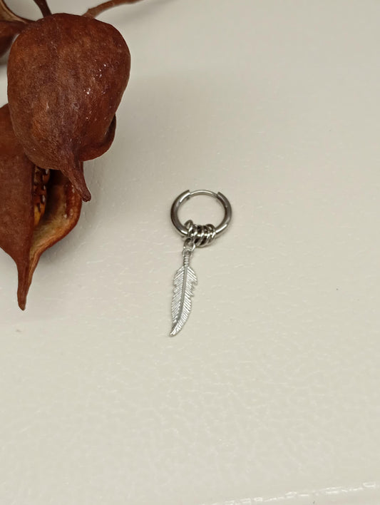 Surgical Steel Feather Hoop Earrings - Boho Punk Hippie, single or pair, Stainless Steel Hoops, Minimalist Gothic Jewelry,  Gift for Her/Him