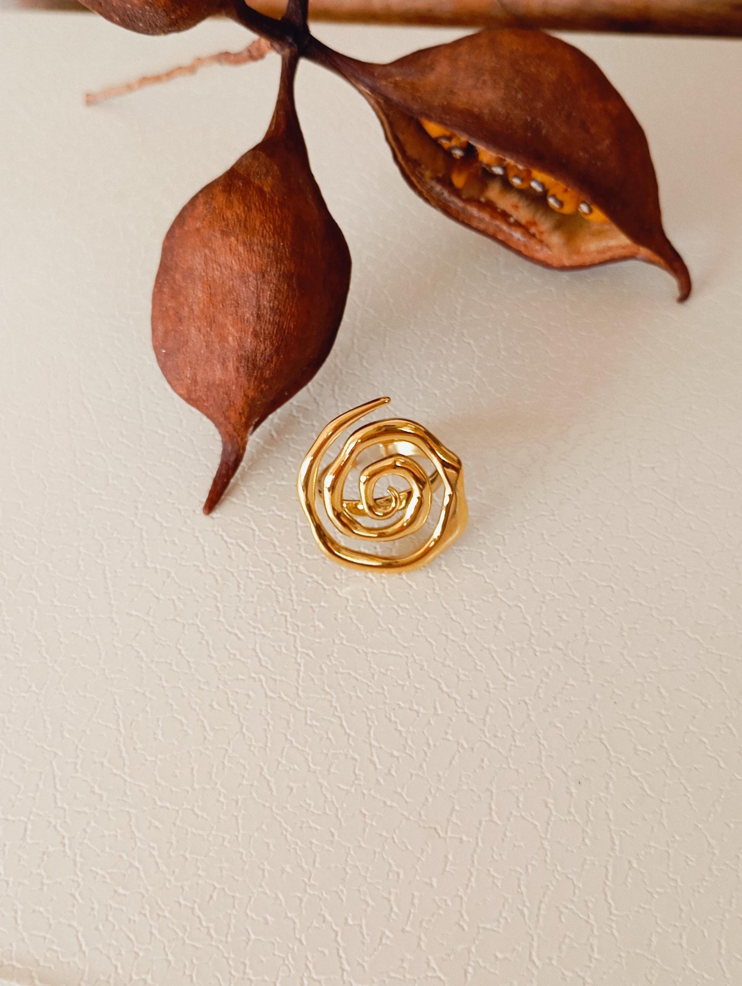 Gold Spiral Open Ring Adjustable  Stainless Steel Statement Ring, Bold Modern Jewelry Gift for Her