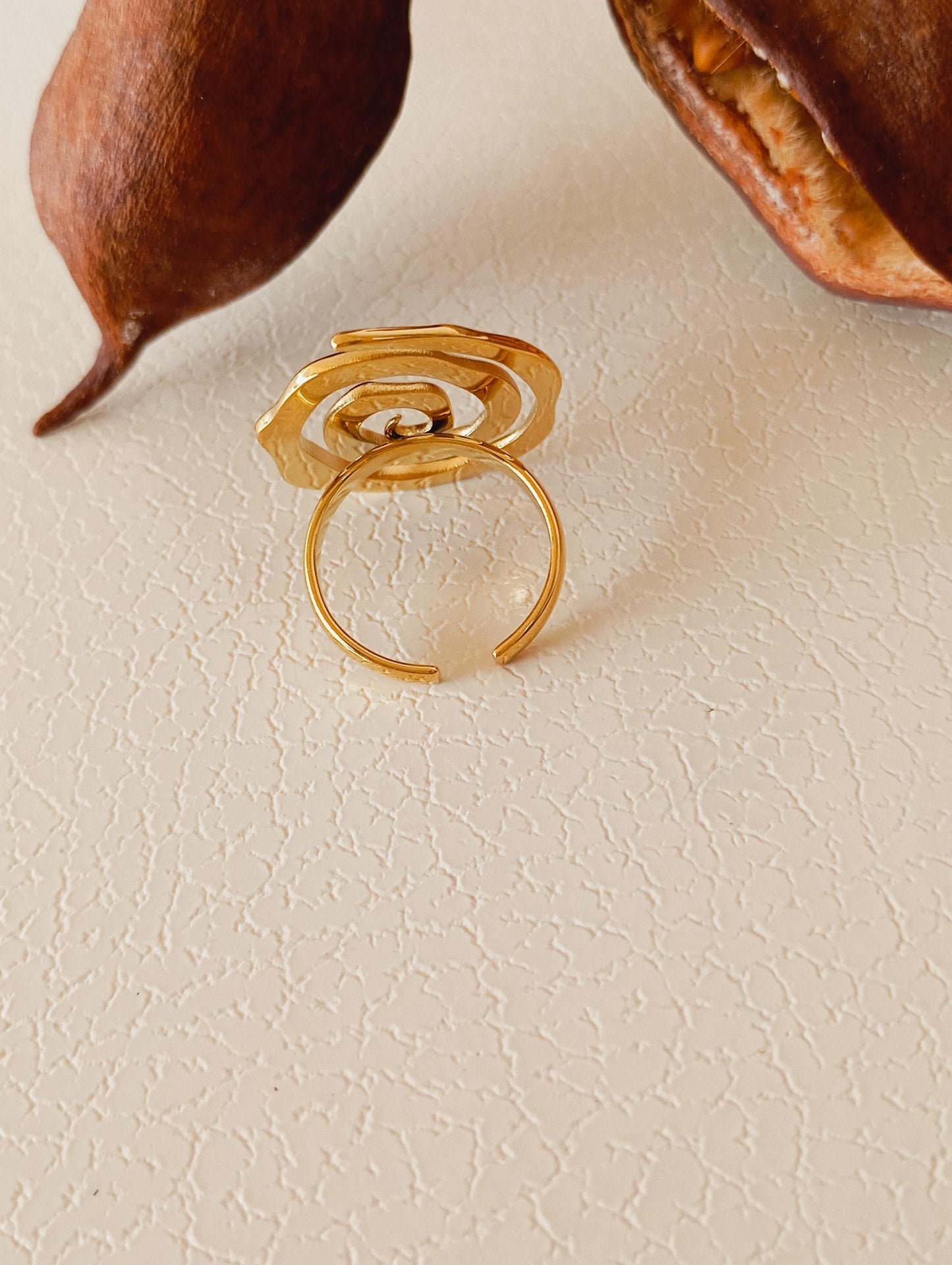 Gold Spiral Open Ring Adjustable  Stainless Steel Statement Ring, Bold Modern Jewelry Gift for Her