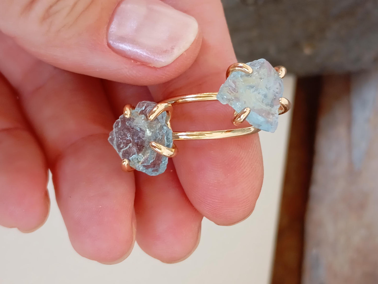 Aquamarine adjustable  finger ring, raw gemstone, Reiki, fashion dainty elegant, wedding, gift for women, healing protection stone,mascot