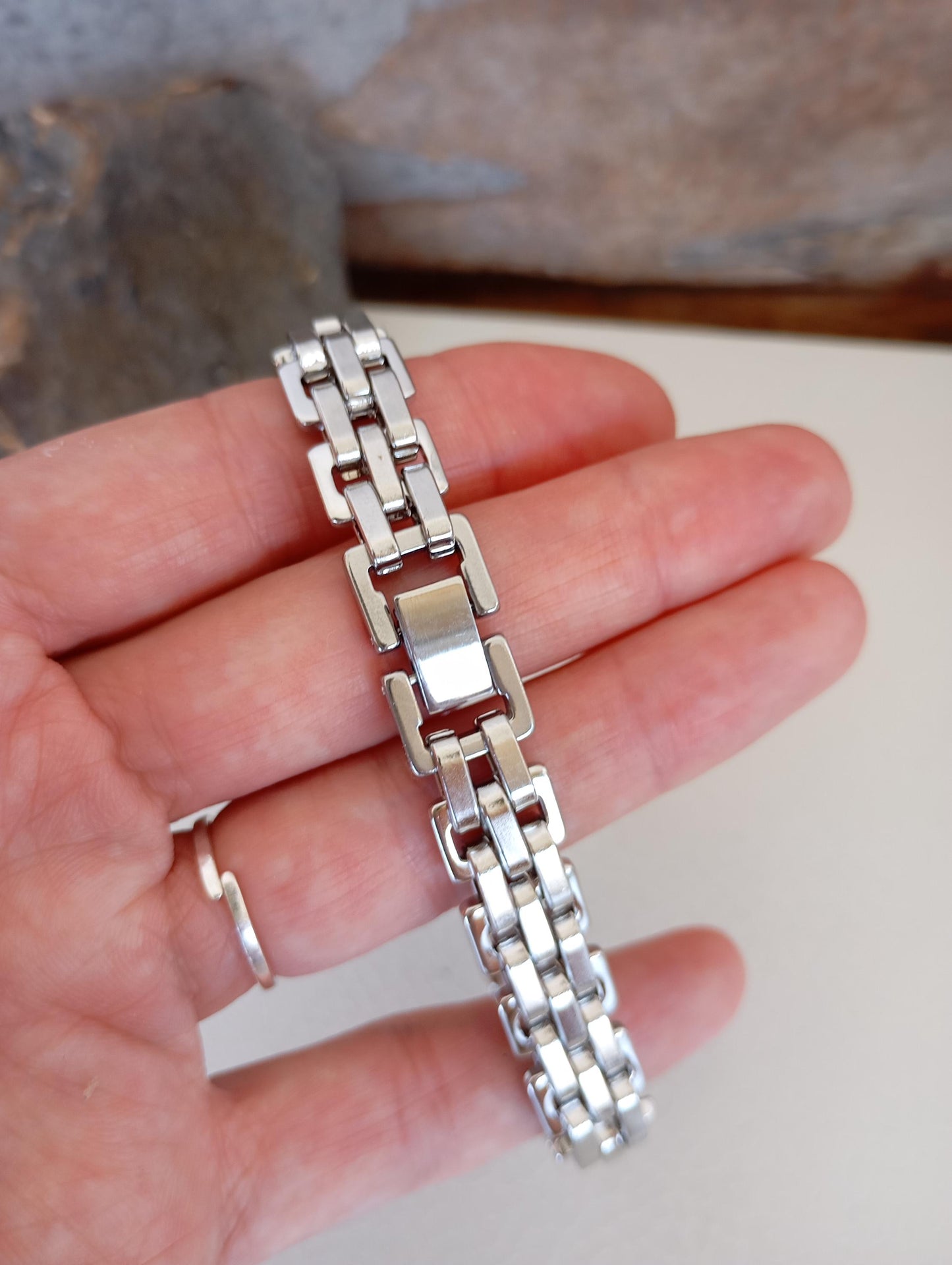 Men’s Stainless Steel Link Bracelet – Watchband Style Thick Chain