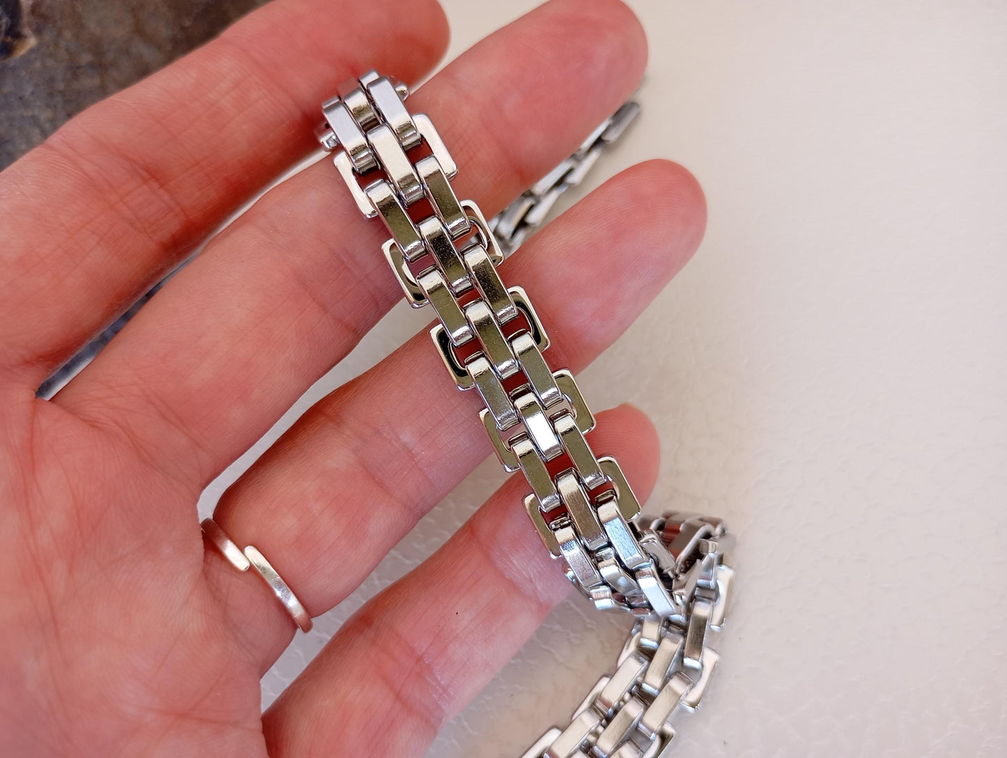 Men’s Stainless Steel Link Bracelet – Watchband Style Thick Chain