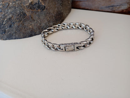 Cuban Chain Bracelet for Men – Heavy Duty Silver Tone Link Bracelet – Masculine Wristband with Secure Clasp – Gift for Him