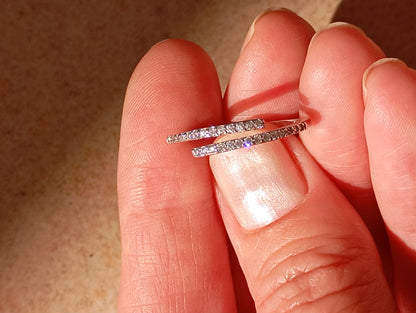 925 Sterling Silver Spiral Ring – Adjustable Open Band with Cubic Zirconia – Dainty Minimalist Wrap Ring – Elegant Gift for Her